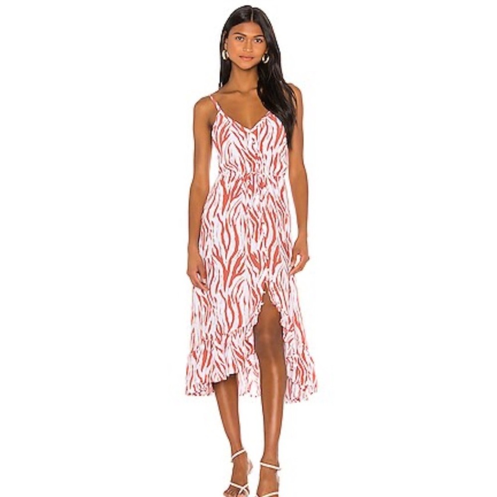 Rails Iris Wrap Dress Womens Medium Rust Zebra Animal Print Ruffle High Low